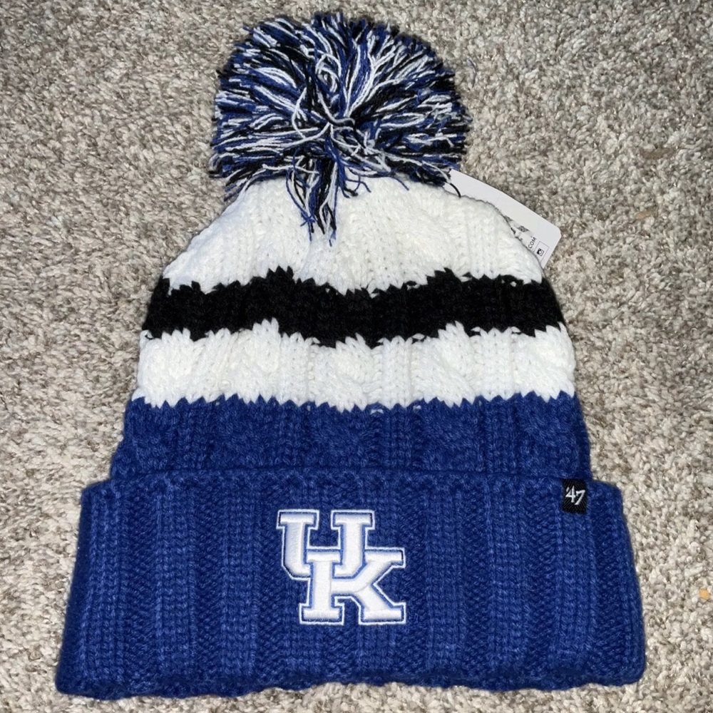 ‘47 Brand NCAA Kentucky Wildcats Women’s Toboggan Winter Pom Beanie Cap Blue Hat